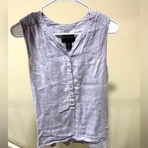 TAHARI 100% Linen Textured Half Button Down Relaxed Fit Sleeveless Blouse SIZE S